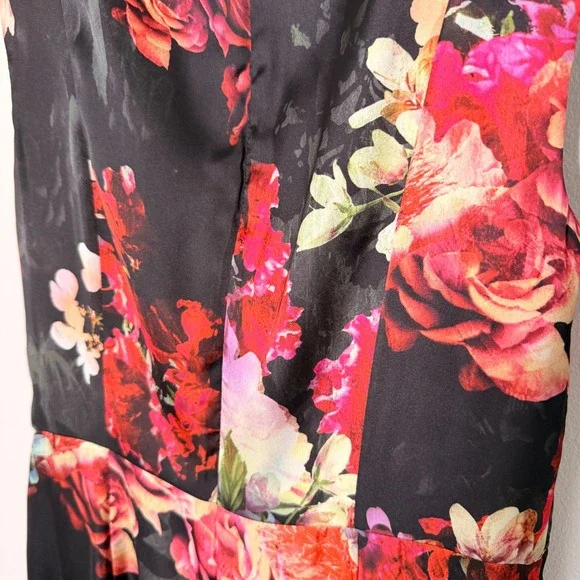 Adriana Papell Spring Satin Floral Dress (12) Elegant Sleeveless Wedding Guest - Picture 13 of 16